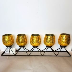 5 Mosaic Gold Glass Candleholder with metal stand